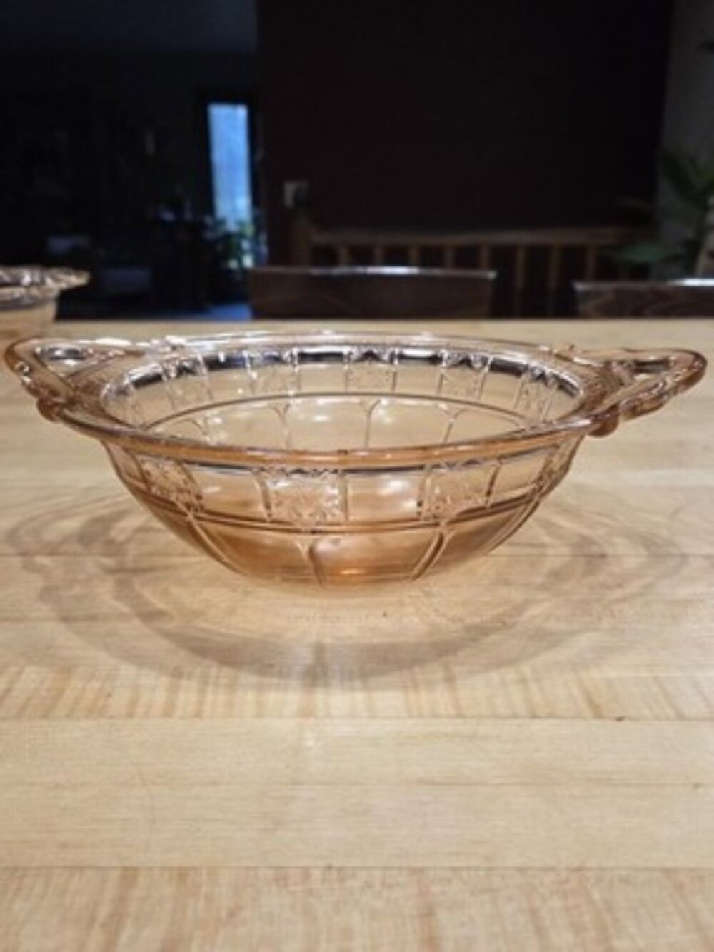 Vintage Jeannette Doric Pink Depression Glass 2 Handle Serving Bowl 10 inch